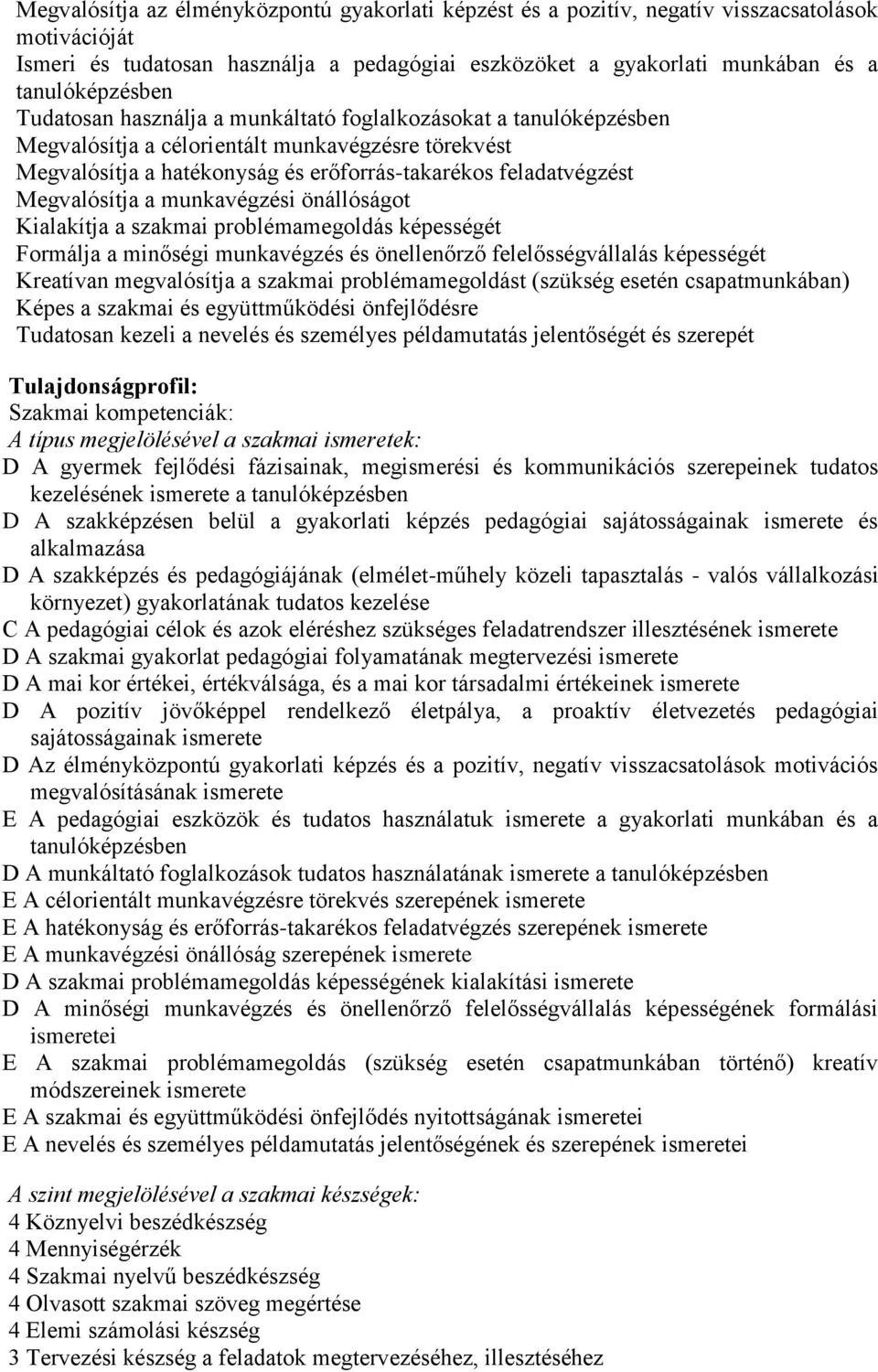 munkavégzési önállóságot Kialakítja a szakmai problémamegoldás képességét Formálja a minőségi munkavégzés és önellenőrző felelősségvállalás képességét Kreatívan megvalósítja a szakmai