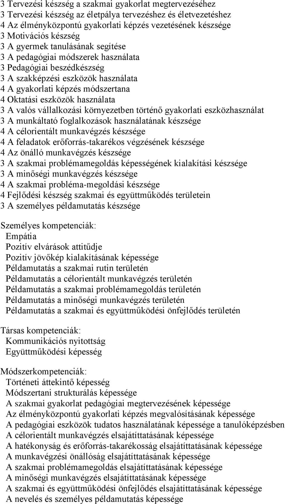 A valós vállalkozási környezetben történő gyakorlati eszközhasználat 3 A munkáltató foglalkozások használatának készsége 4 A célorientált munkavégzés készsége 4 A feladatok erőforrás-takarékos