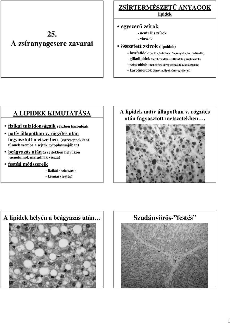 gangliozidok) - szteroidok (mellékvesekéreg-szteroidok, koleszterin) - karotinoidok (karotin, lipokróm vegyületek) A LIPIDEK KIMUTATÁSA A lipidek natív állapotban v.