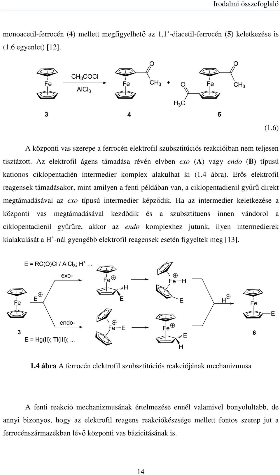Az elektrofil ágens támadása révén elvben exo (A) vagy endo (B) típusú kationos ciklopentadién intermedier komplex alakulhat ki (1.4 ábra).