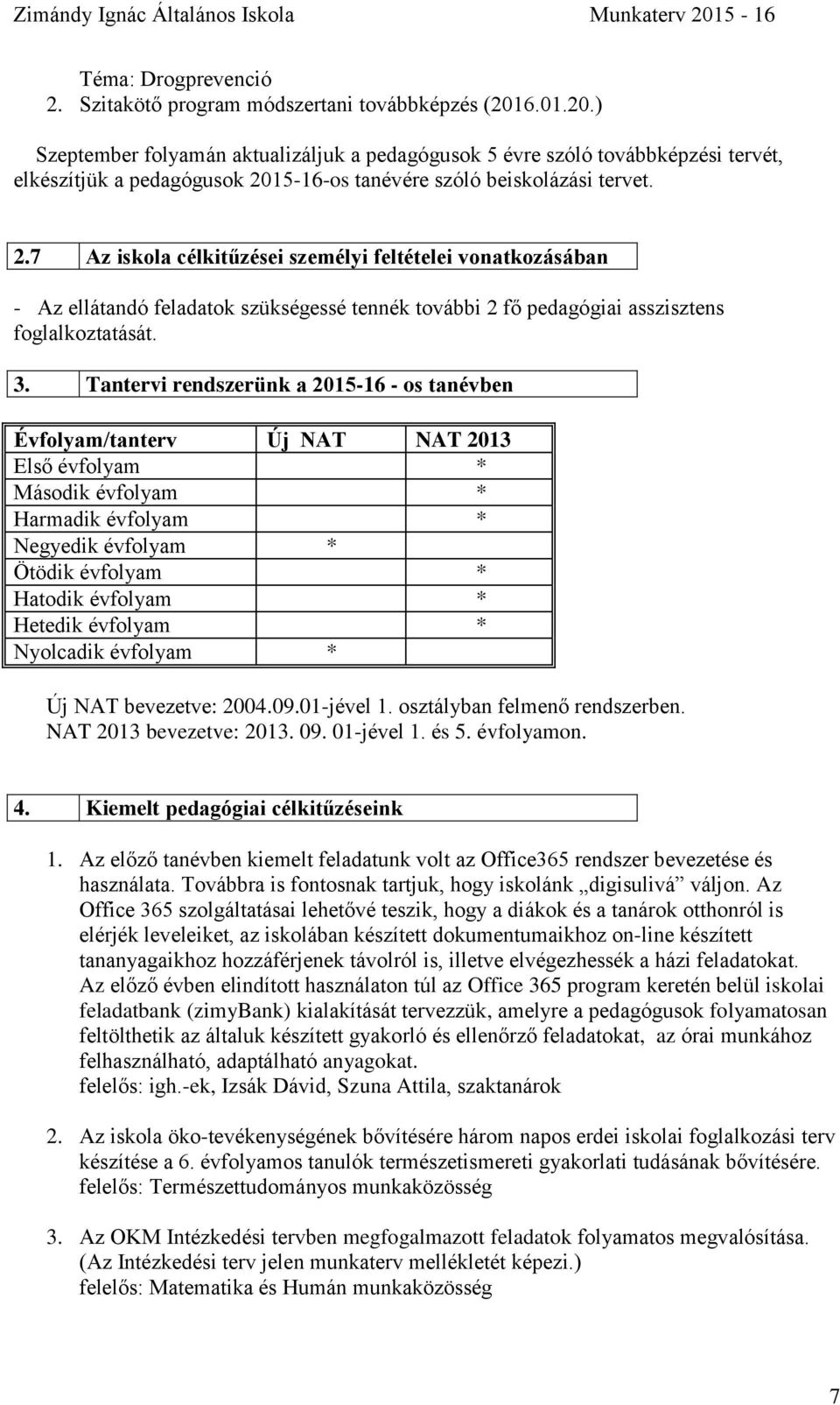 15-16-os tanévére szóló beiskolázási tervet. 2.