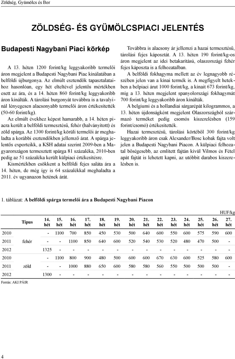 Az elmúlt esztendők tapasztalataihoz hasonlóan, egy elteltével jelentős mértékben esett az ára, és a 14. en 860 forint/kg leggyakoribb áron kínálták.