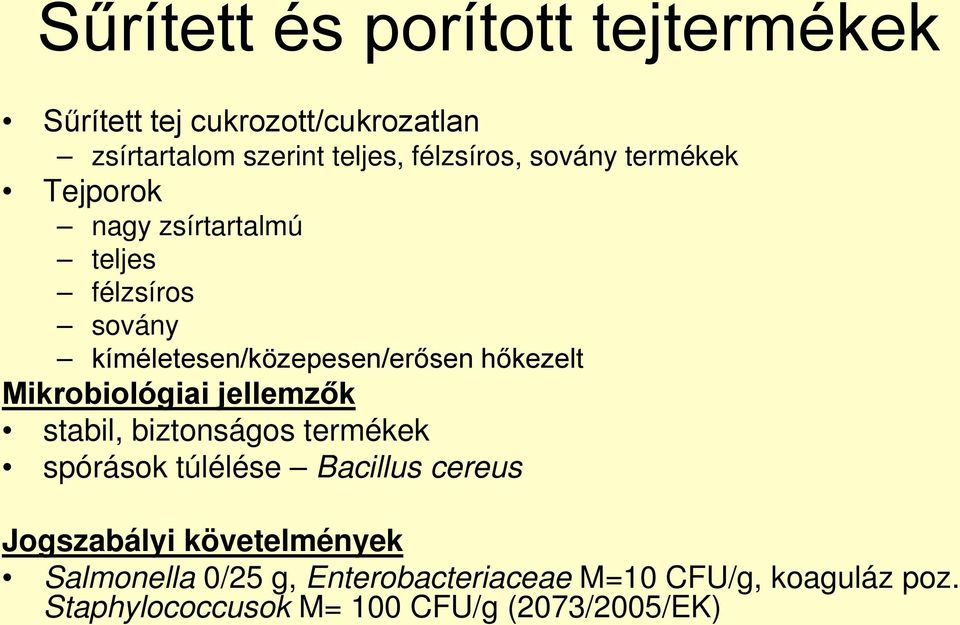 Mikrobiológiai jellemzők stabil, biztonságos termékek spórások túlélése Bacillus cereus Jogszabályi