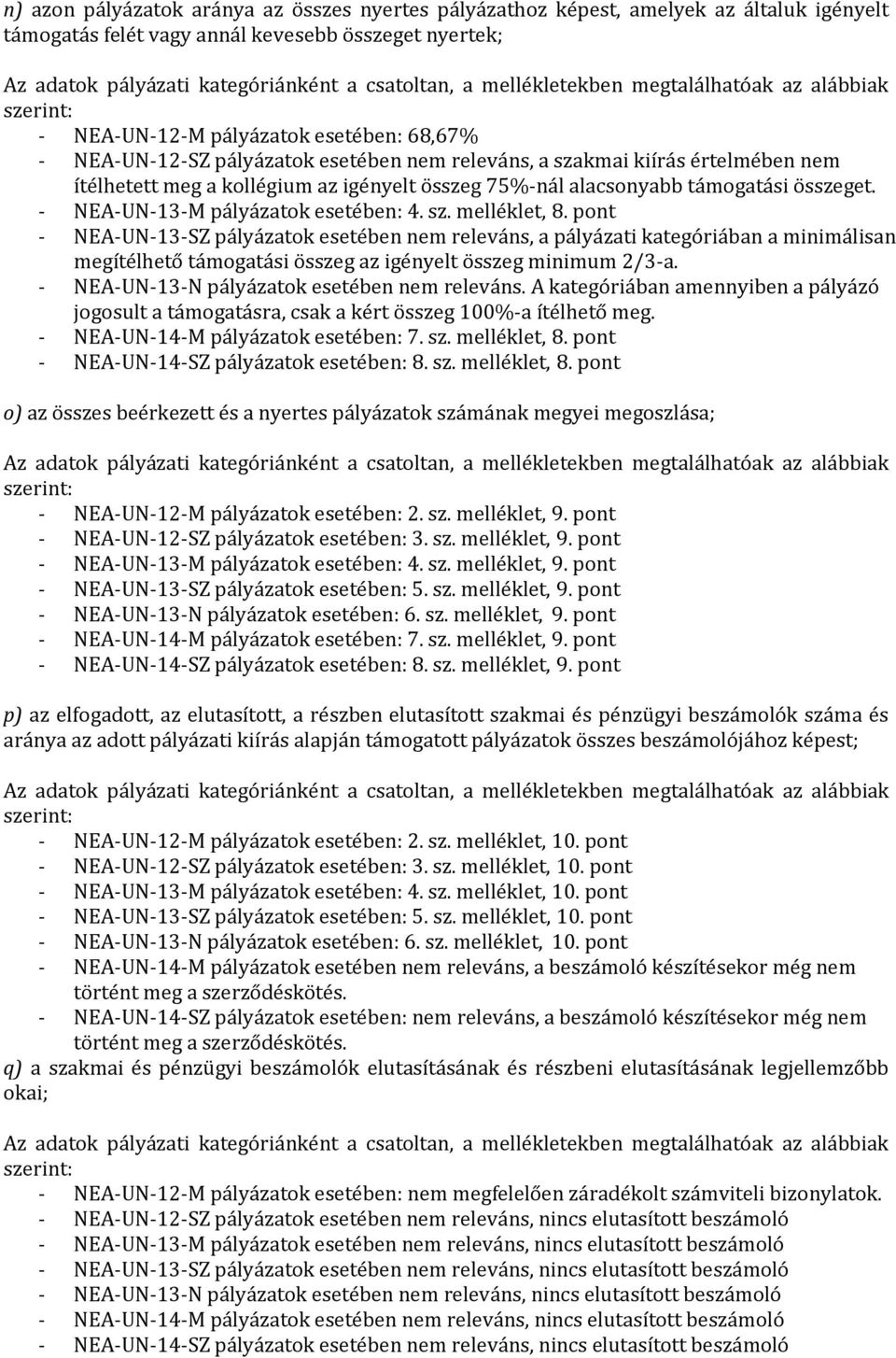 kollégium az 75%-nál alacsonyabb támogatási összeget. - NEA-UN-13-M pályázatok esetében: 4. sz. melléklet, 8.