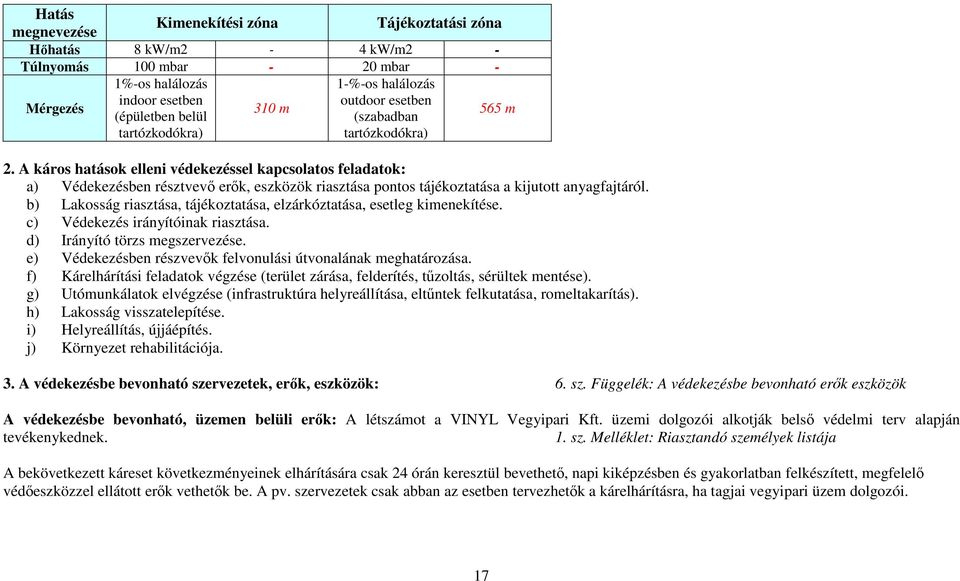 A káros hatások elleni védekezéssel kapcsolatos feladatok: a) Védekezésben résztvevő erők, eszközök riasztása pontos tájékoztatása a kijutott anyagfajtáról.