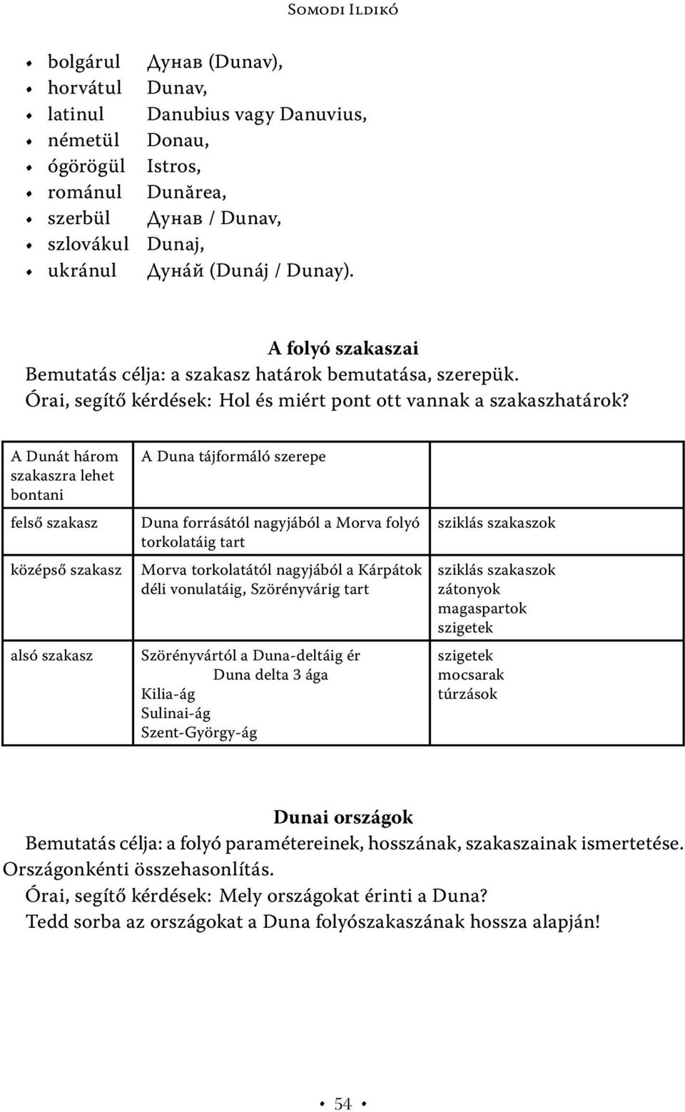 A Dunát három szakaszra lehet bontani felső szakasz középső szakasz alsó szakasz A Duna tájformáló szerepe Duna forrásától nagyjából a Morva folyó torkolatáig tart Morva torkolatától nagyjából a