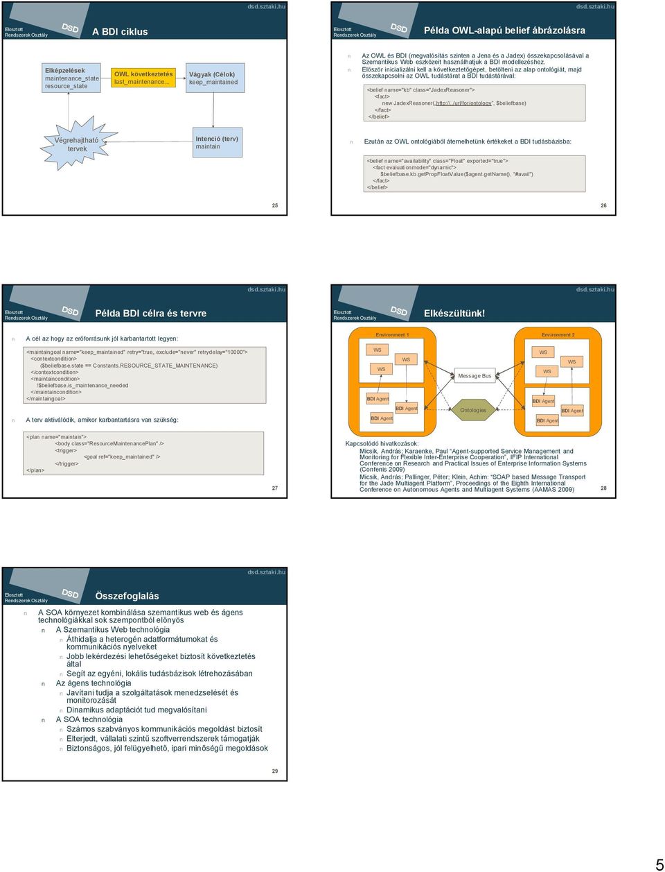 .. Vágyak (Célok) keep_maintained Az OWL és BDI (megvalósítás szinten a Jena és a Jadex) összekapcsolásával a Szemantikus Web eszközeit használhatjuk a BDI modellezéshez.