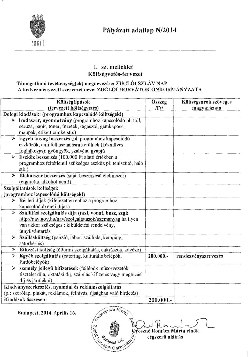 Dologi kiadások: (programhoz kapcsolódó költségek!) > Irodaszer, nyomtatvány (programhoz kapcsolódó pl: toll, ceruza, papír, toner, füzetek, ragasztó, gémkapocs, mappák, etikett címke stb.