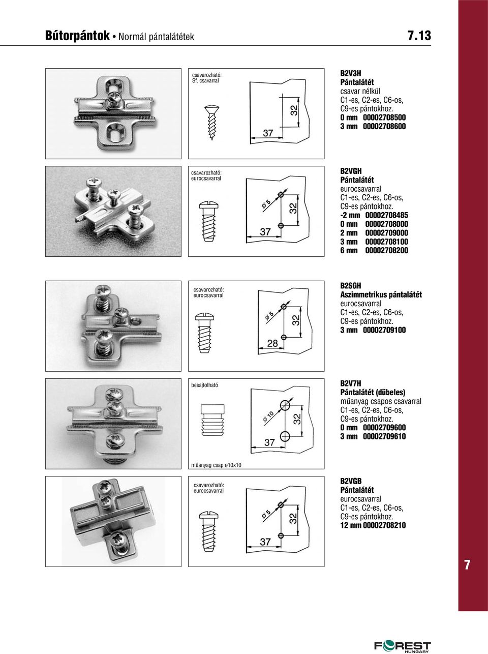 -2 mm 0000208485 0 mm 0000208000 2 mm 0000209000 3 mm 0000208100 6 mm 0000208200 csavarozható: B2SGH Aszimmetrikus pántalátét C1-es, C2-es, C6-os, C9-es pántokhoz.