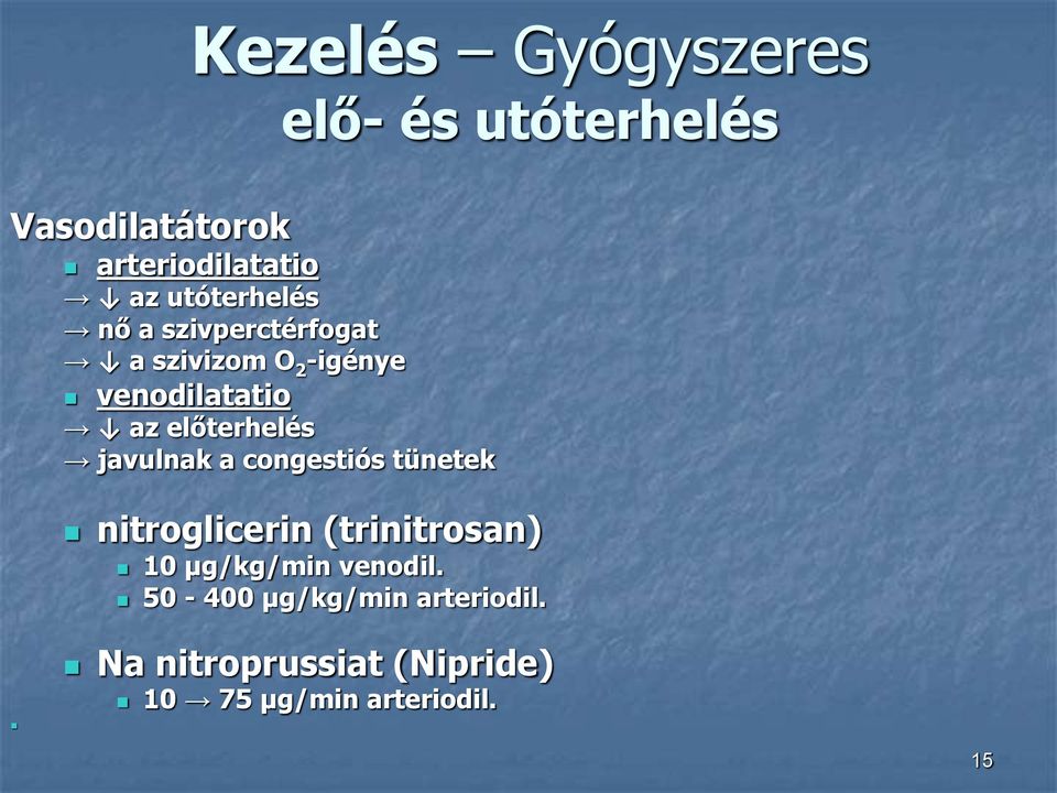 előterhelés javulnak a congestiós tünetek nitroglicerin (trinitrosan) 10