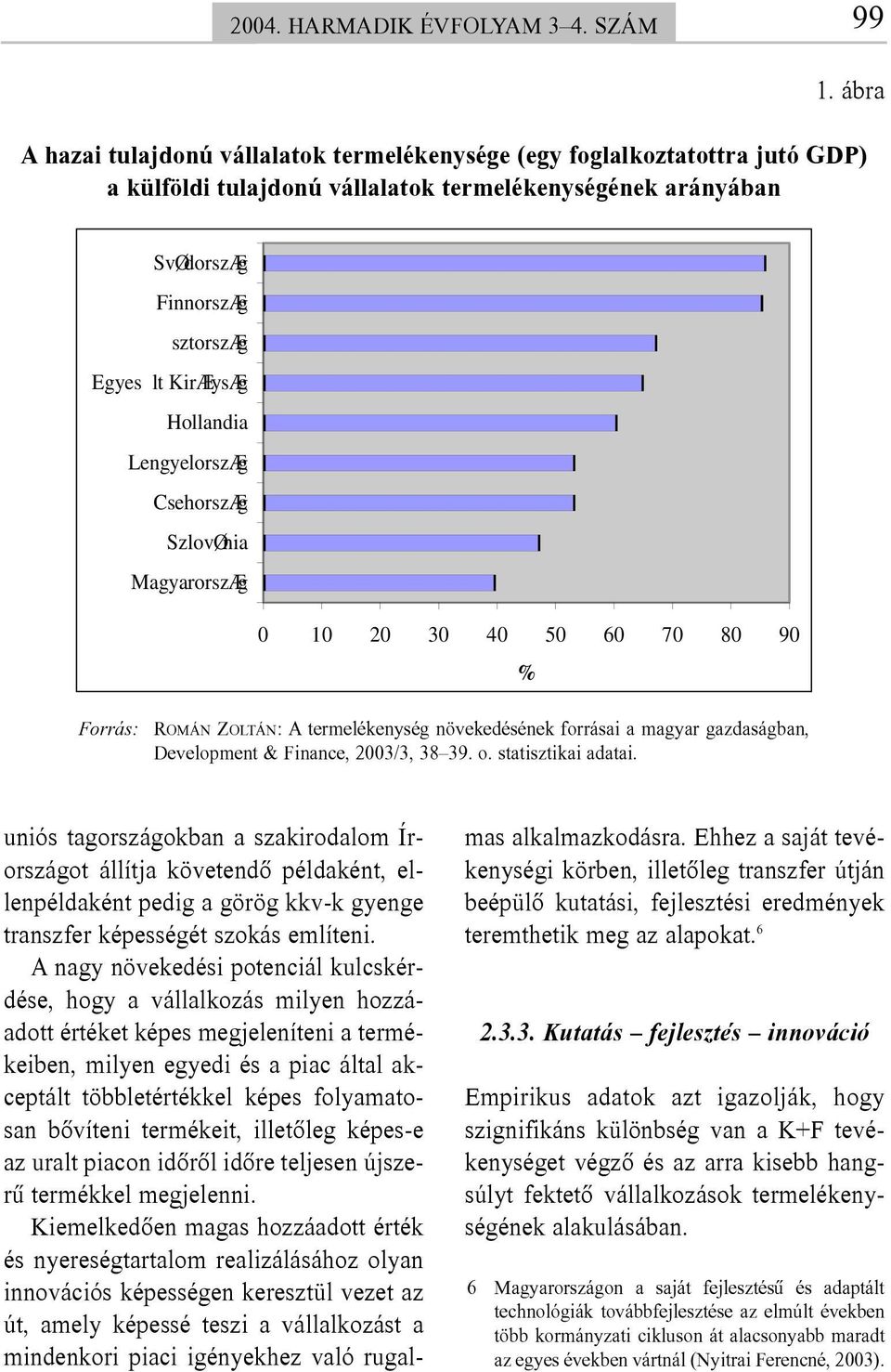 Hollandia LengyelorszÆg CsehorszÆg SzlovØnia MagyarorszÆg 0 10 20 30 40 50 60 70 80 90 % Forrás: ROMÁN ZOLTÁN: A termelékenység növekedésének forrásai a magyar gazdaságban, Development & Finance,
