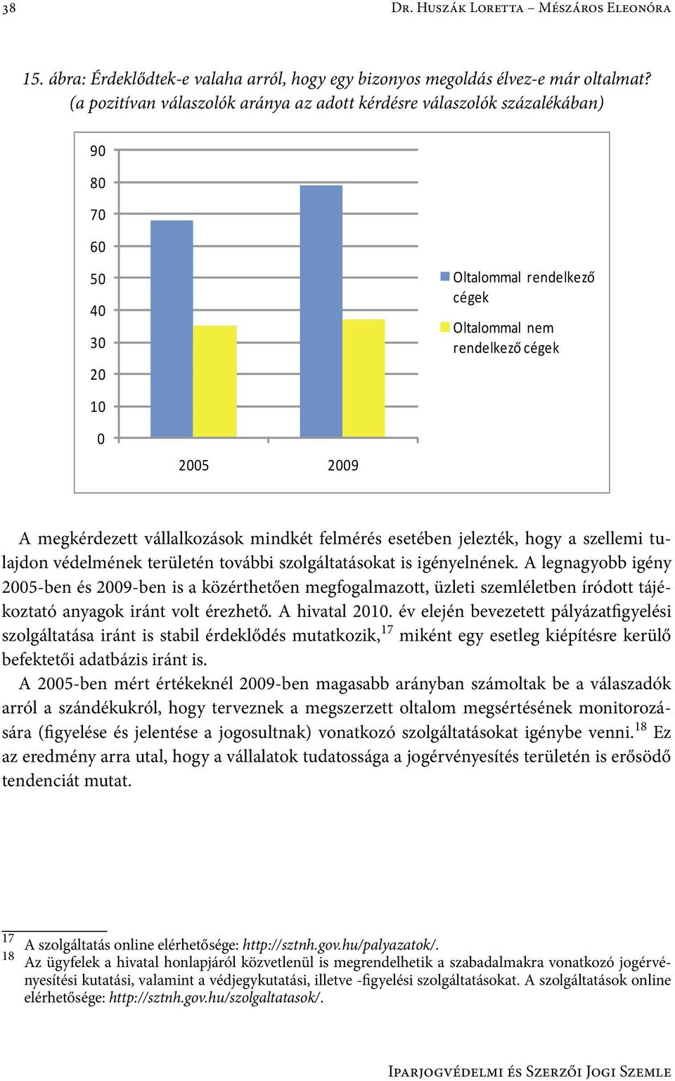 vállalkozások mindkét felmérés esetében jelezték, hogy a szellemi tulajdon védelmének területén további szolgáltatásokat is igényelnének.