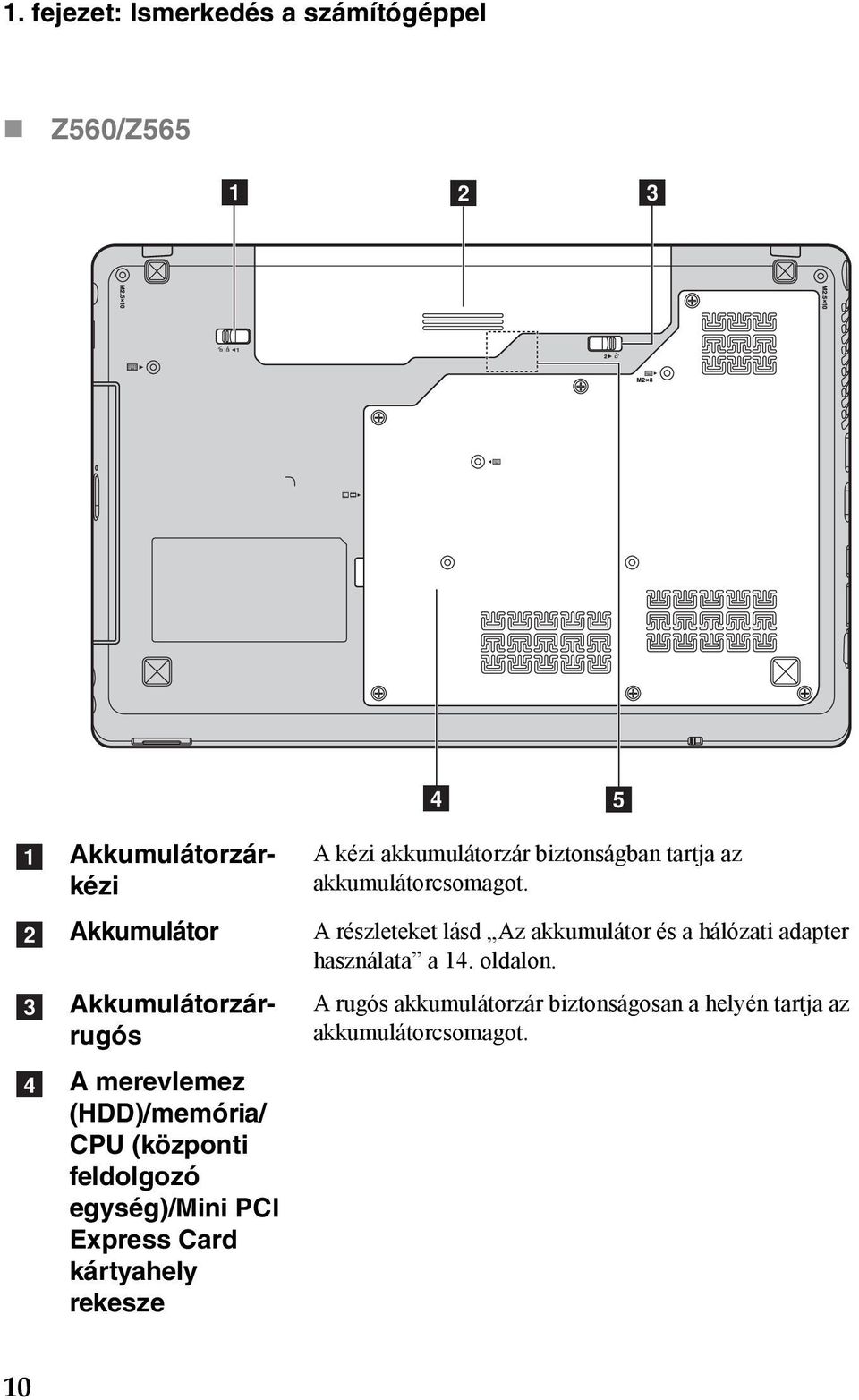 kártyahely rekesze A kézi akkumulátorzár biztonságban tartja az akkumulátorcsomagot.