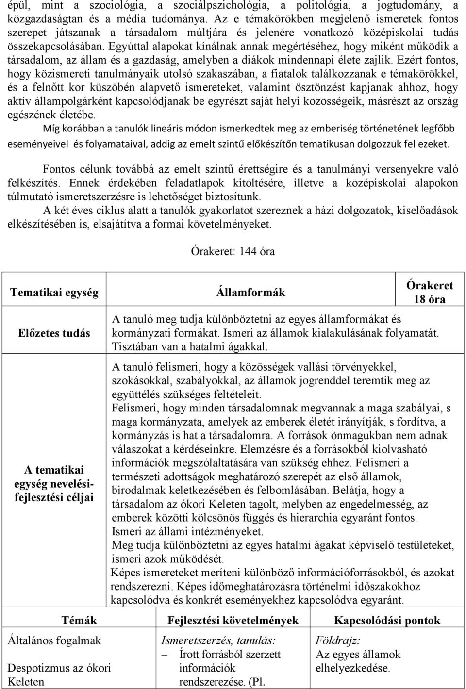 Egyúttal alapokat kínálnak annak megértéséhez, hogy miként működik a társadalom, az állam és a gazdaság, amelyben a diákok mindennapi élete zajlik.