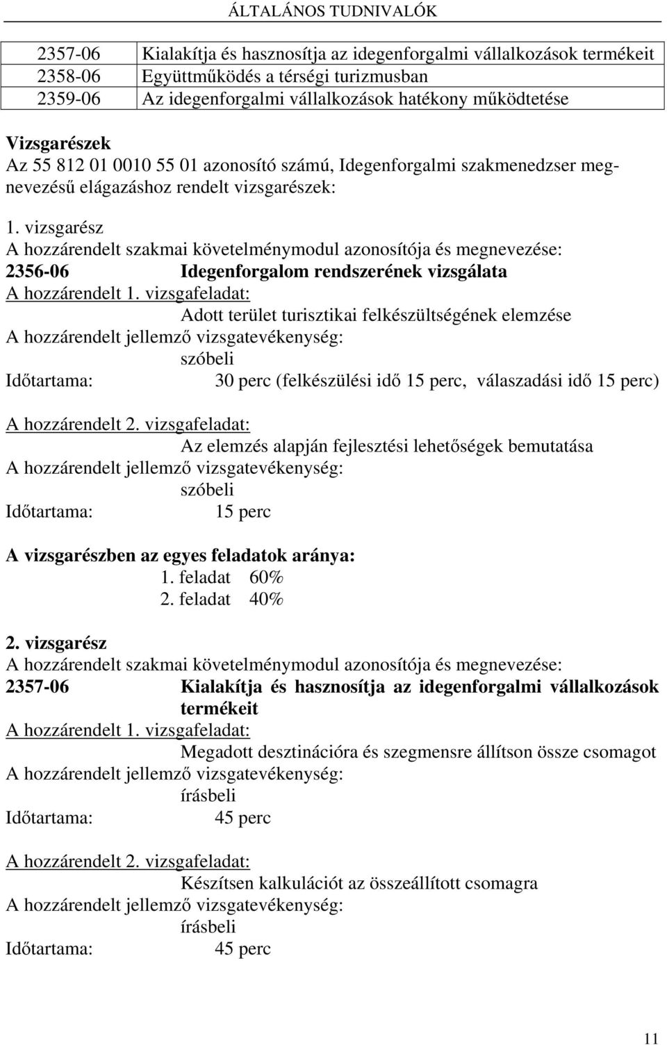 vizsgarész A hozzárendelt szakmai követelménymodul azonosítója és megnevezése: 2356-06 Idegenforgalom rendszerének vizsgálata A hozzárendelt 1.