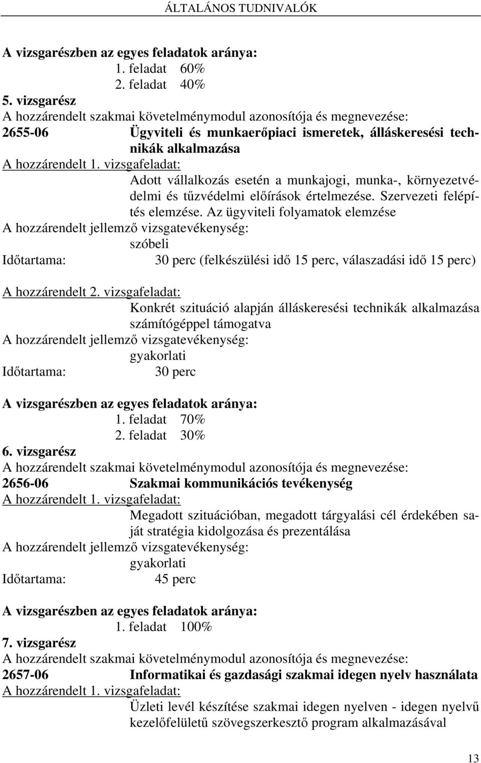 vizsgafeladat: Adott vállalkozás esetén a munkajogi, munka-, környezetvédelmi és tűzvédelmi előírások értelmezése. Szervezeti felépítés elemzése.