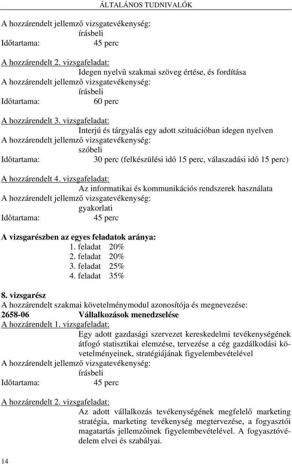 vizsgafeladat: Interjú és tárgyalás egy adott szituációban idegen nyelven A hozzárendelt jellemző vizsgatevékenység: szóbeli Időtartama: 30 perc (felkészülési idő 15 perc, válaszadási idő 15 perc) A