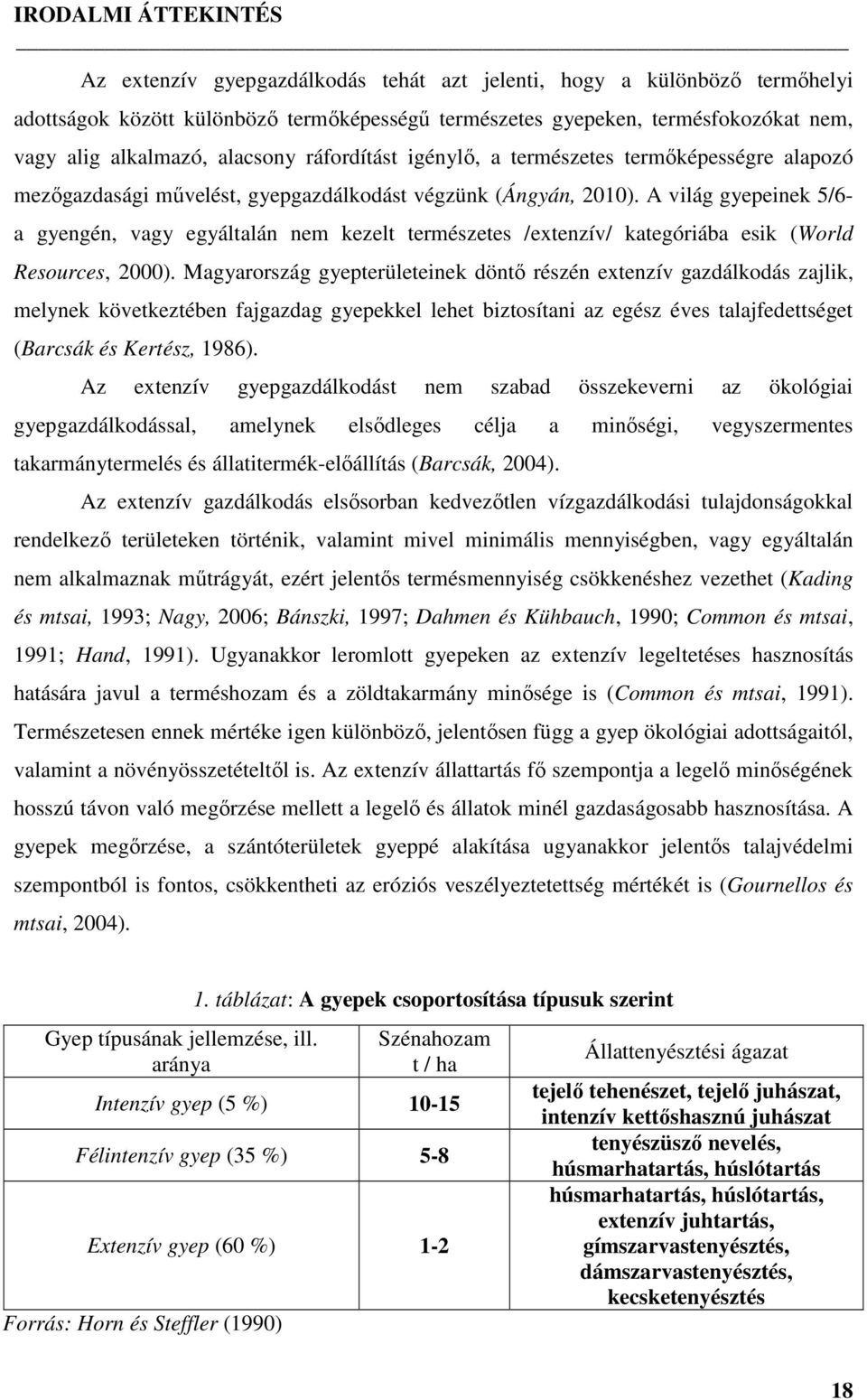 A világ gyepeinek 5/6- a gyengén, vagy egyáltalán nem kezelt természetes /extenzív/ kategóriába esik (World Resources, 2000).