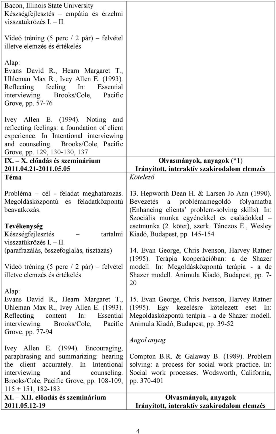 21-2011.05.05 Probléma cél - feladat meghatározás. Megoldásközpontú és feladatközpontú beavatkozás. Készségfejlesztés tartalmi visszatükrözés I. II.