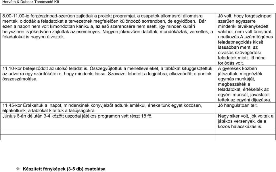 Nagyon jókedvűen daloltak, mondókáztak, verseltek, a feladatokat is nagyon élvezték. 11.10-kor befejeződött az utolsó feladat is.