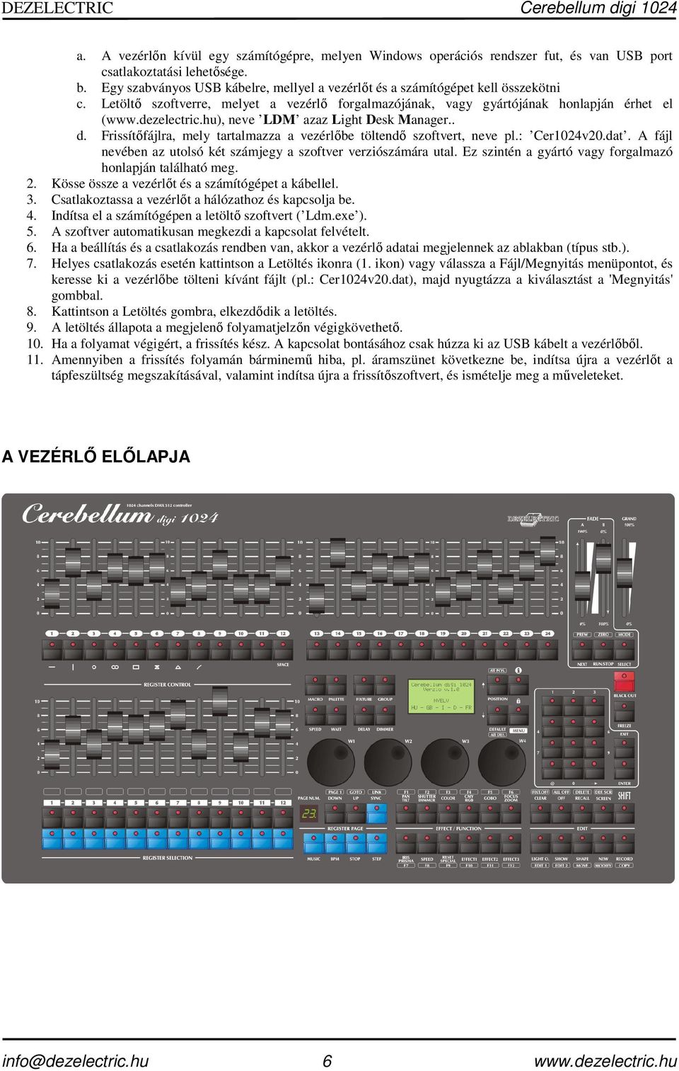 hu), neve LDM azaz Light Desk Manager.. d. Frissítıfájlra, mely tartalmazza a vezérlıbe töltendı szoftvert, neve pl.: Cer1024v20.dat.