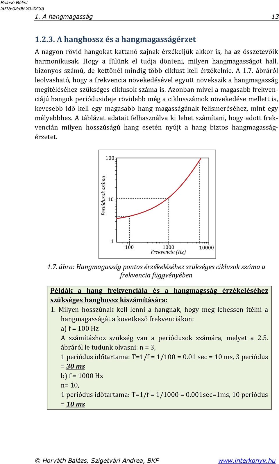 ábráról leolvasható, hogy a frekvencia növekedésével együtt növekszik a hangmagasság megítéléséhez szükséges ciklusok száma is.