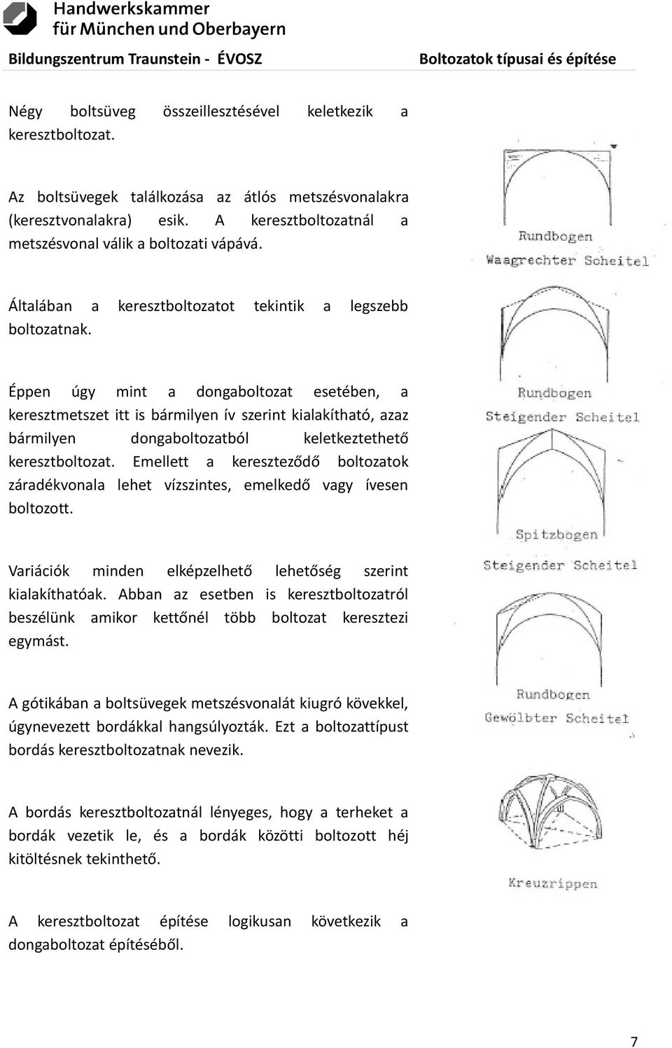 Éppen úgy mint a dongaboltozat esetében, a keresztmetszet itt is bármilyen ív szerint kialakítható, azaz bármilyen dongaboltozatból keletkeztethető keresztboltozat.