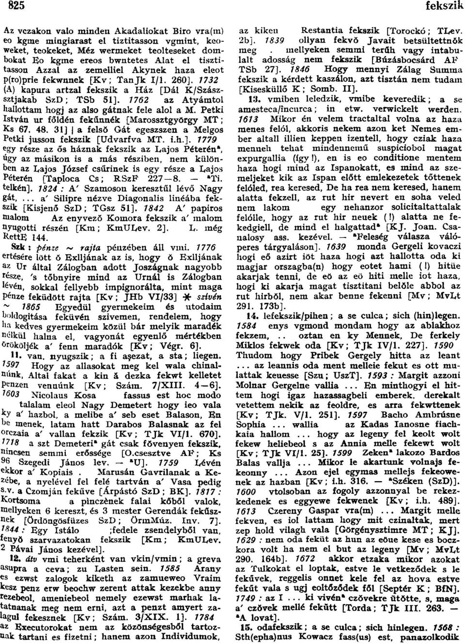 1732 (A) kapura artzal fekszik a Ház [Dál K/Szászsztjakab SzD; TSb 51]. 1762 az Atyámtol hallottam hogj az alsó gátnak fele alol a M. Petki István ur főidén fekűnnék [Marossztgyörgy MT; Ks 67. 48.