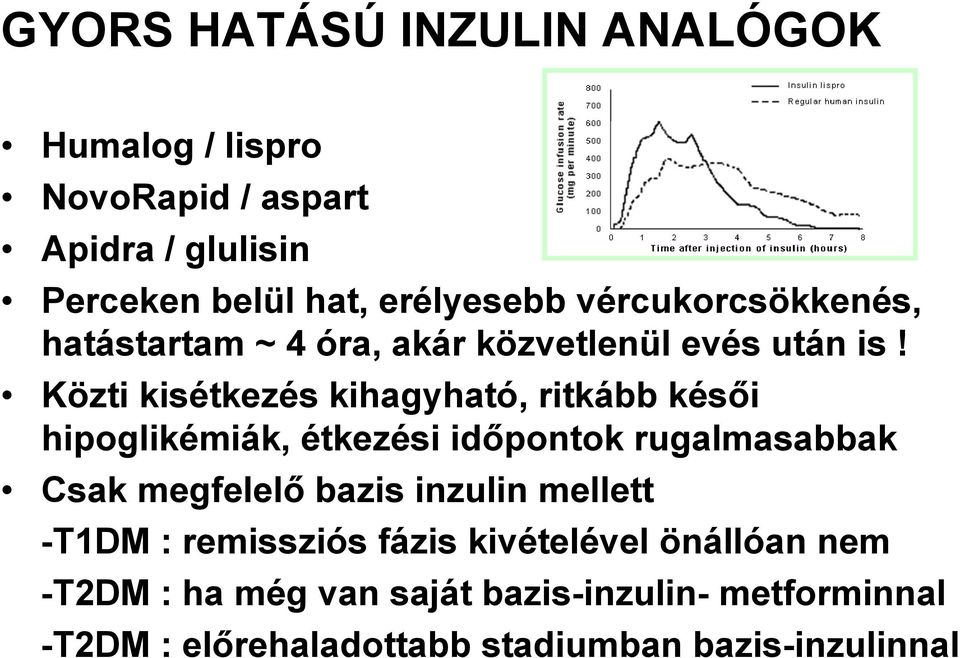 Közti kisétkezés kihagyható, ritkább késői hipoglikémiák, étkezési időpontok rugalmasabbak Csak megfelelő bazis