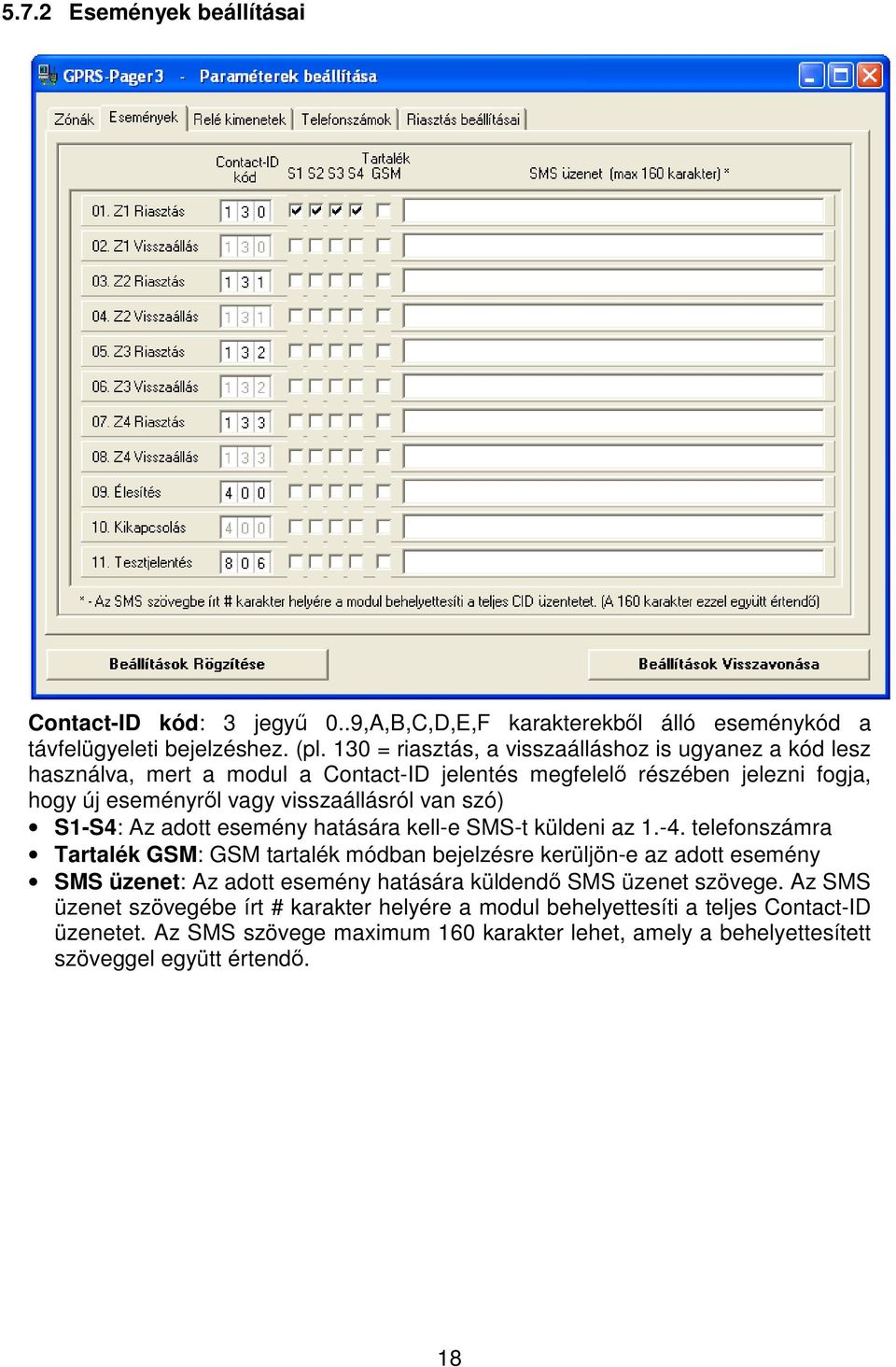 S1-S4: Az adott esemény hatására kell-e SMS-t küldeni az 1.-4.