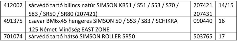 csavar BM6x45 hengeres SIMSON 50 / S53 / S83 / SCHIKRA 090440