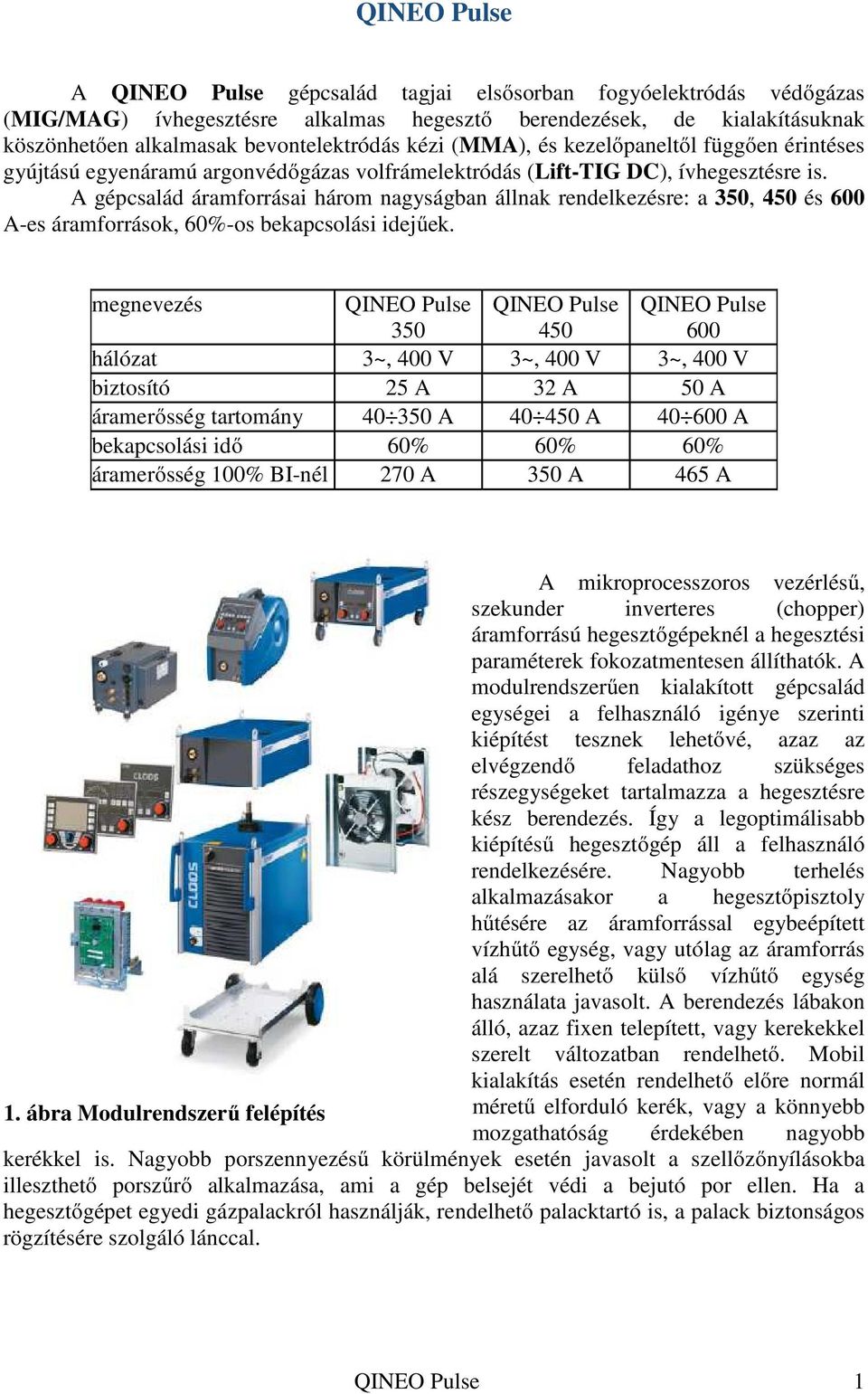 A gépcsalád áramforrásai három nagyságban állnak rendelkezésre: a 350, 450 és 600 A-es áramforrások, 60%-os bekapcsolási idejűek.