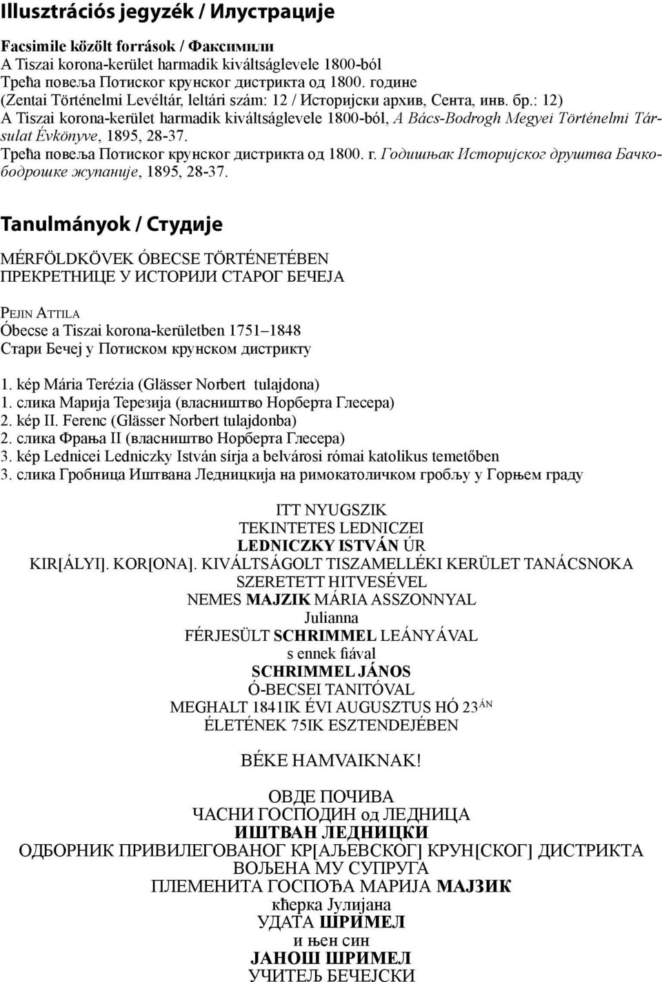 : 12) A Tiszai korona-kerület harmadik kiváltságlevele 1800-ból, A Bács-Bodrogh Megyei Történelmi Társulat Évkönyve, 1895, 28-37. Tрeћa пoвeљa Пoтискoг крунскoг дистриктa oд 1800. г.