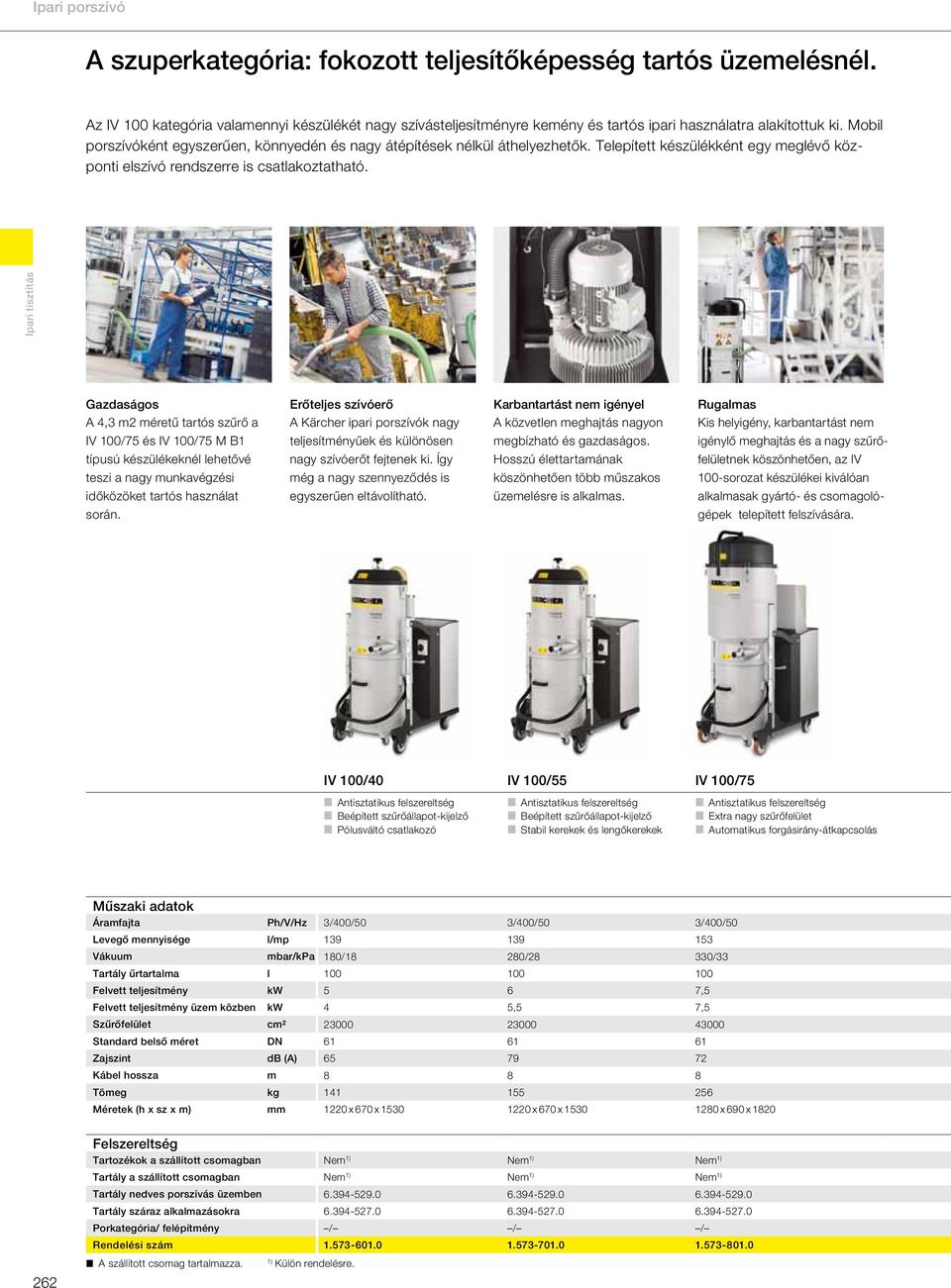 Gazdaságos Erőteljes szívóerő Karbantartást nem igényel Rugalmas A 4,3 m2 méretű tartós szűrő a A Kärcher ipari porszívók nagy A közvetlen meghajtás nagyon Kis helyigény, karbantartást nem IV 100/75