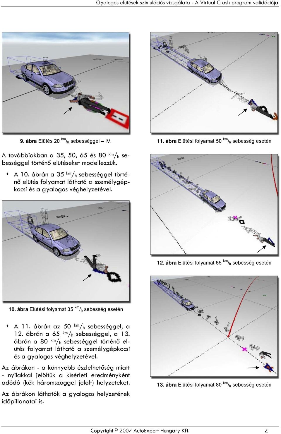 ábra Elütési folyamat 35 km / h sebesség esetén A 11. ábrán az 50 km / h sebességgel, a 12. ábrán a 65 km / h sebességgel, a 13.