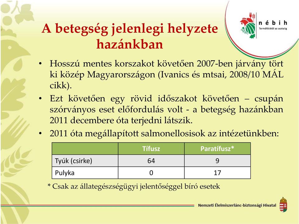 Ezt követően egy rövid időszakot követően csupán szórványos eset előfordulás volt a betegség hazánkban 2011