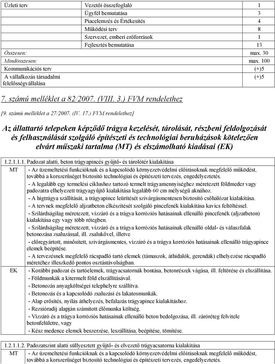 ) FVM rendelethez] Az állattartó telepeken képződő trágya kezelését, tárolását, részbeni feldolgozását és felhasználását szolgáló építészeti és technológiai beruházások kötelezően elvárt műszaki