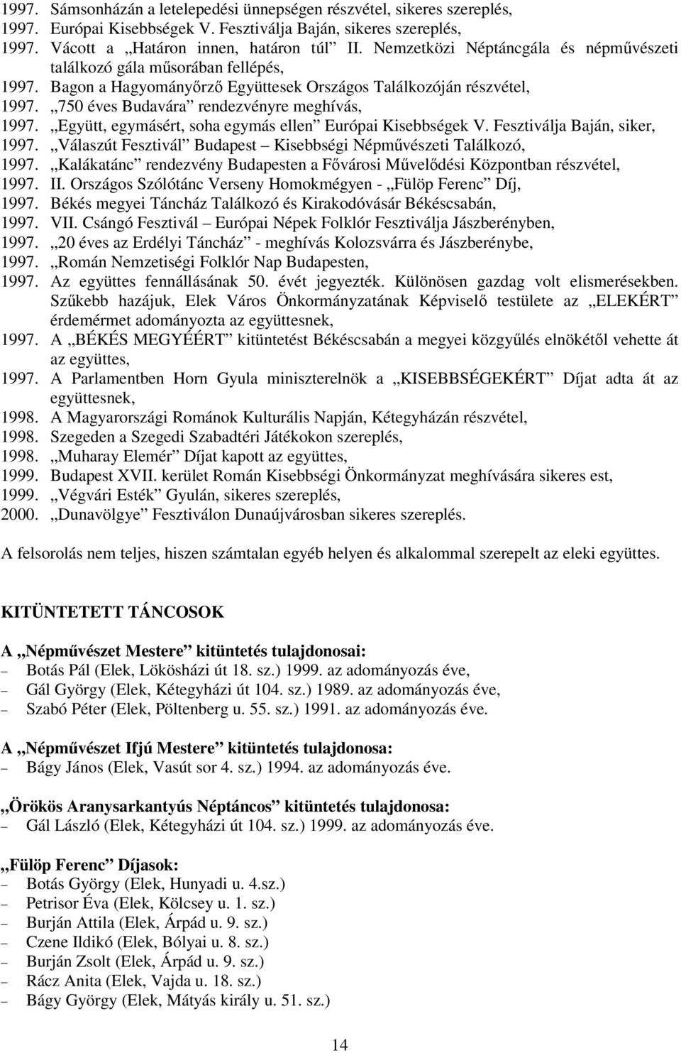 Együtt, egymásért, soha egymás ellen Európai Kisebbségek V. Fesztiválja Baján, siker, 1997. Válaszút Fesztivál Budapest Kisebbségi Népmővészeti Találkozó, 1997.