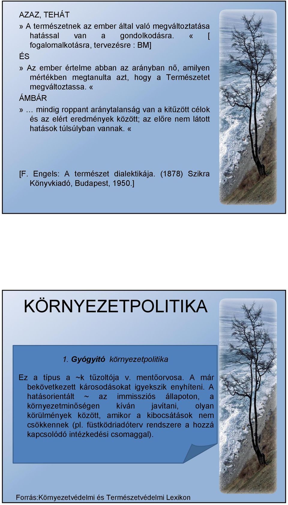 «ÁMBÁR» mindig roppant aránytalanság van a kitűzött célok és az elért eredmények között; az előre nem látott hatások túlsúlyban vannak. «[F. Engels: A természet dialektikája.