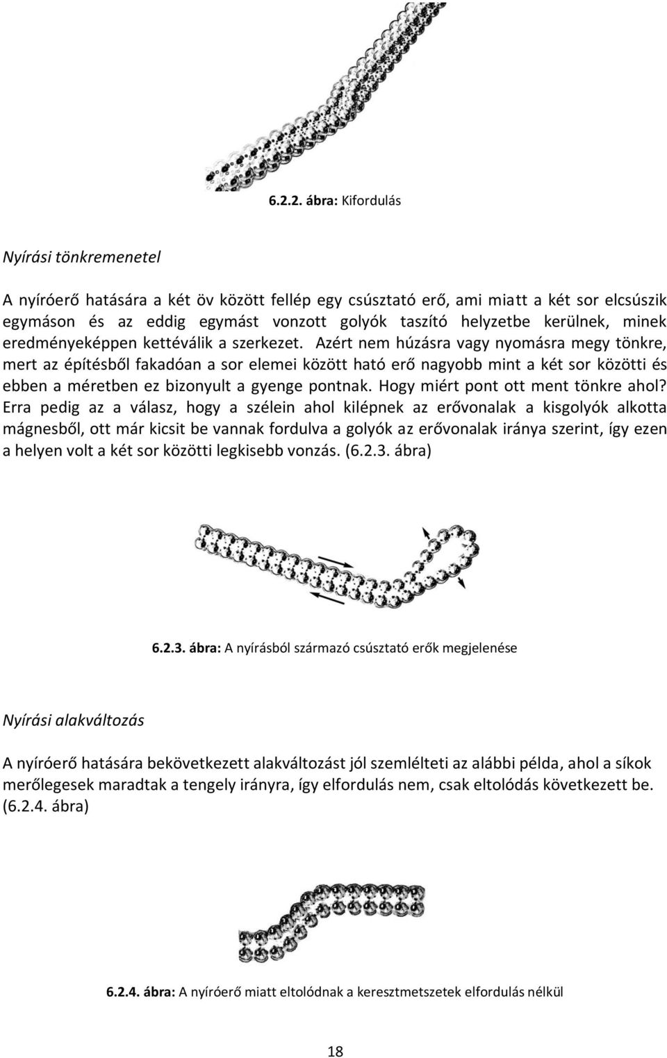 Azért nem húzásra vagy nyomásra megy tönkre, mert az építésből fakadóan a sor elemei között ható erő nagyobb mint a két sor közötti és ebben a méretben ez bizonyult a gyenge pontnak.