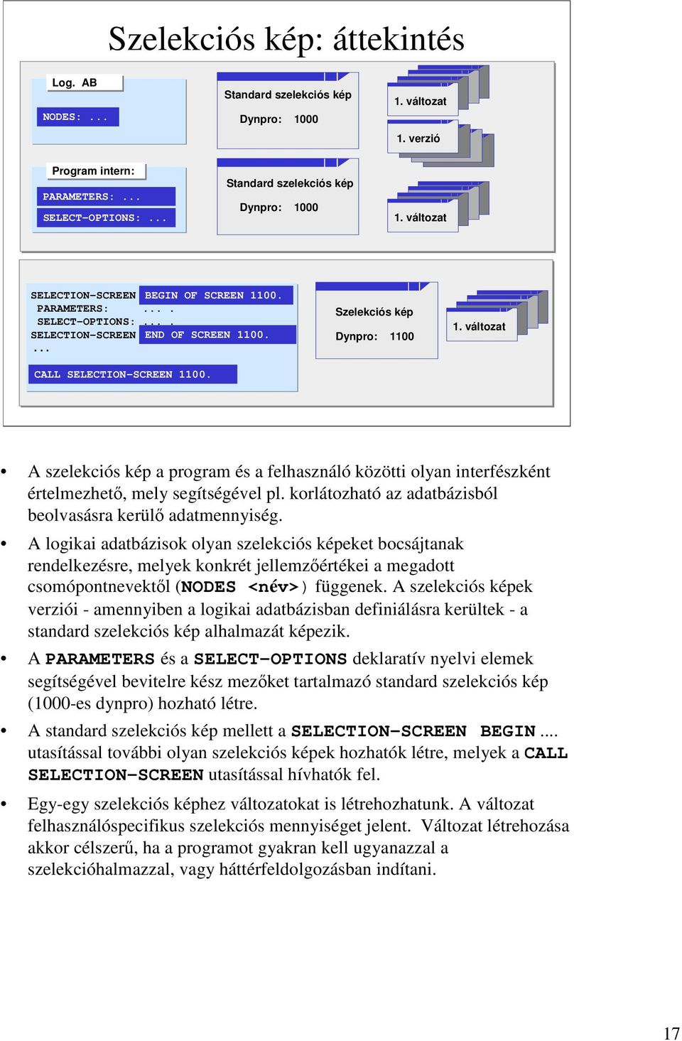 változat A szelekciós kép a program és a felhasználó közötti olyan interfészként értelmezhető, mely segítségével pl. korlátozható az adatbázisból beolvasásra kerülő adatmennyiség.