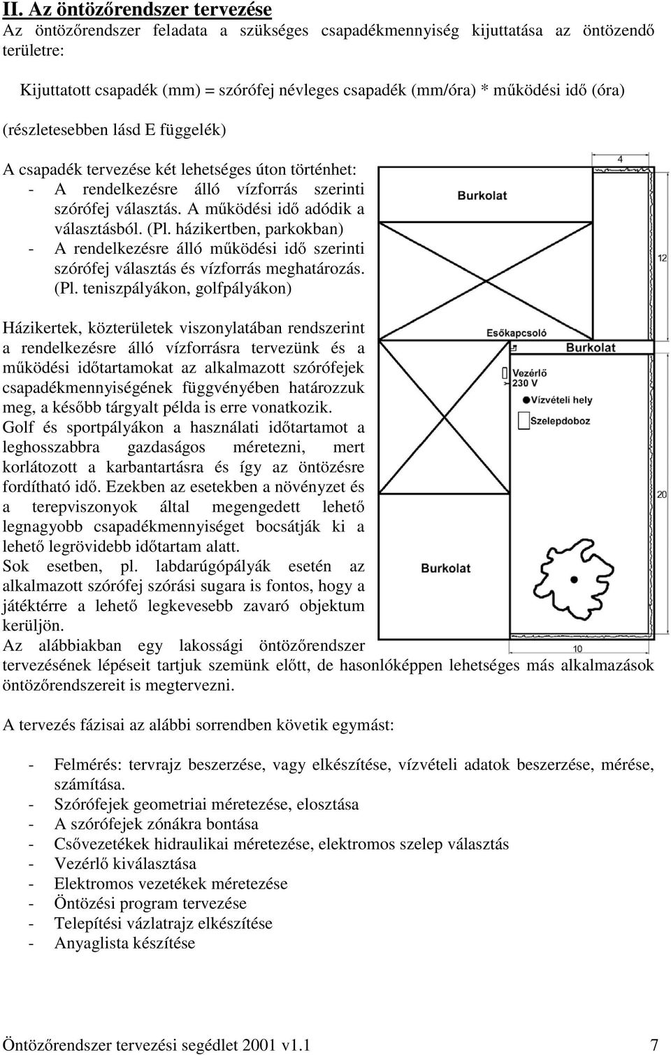 házikertben, parkokban) - A rendelkezésre álló működési idő szerinti szórófej választás és vízforrás meghatározás. (Pl.