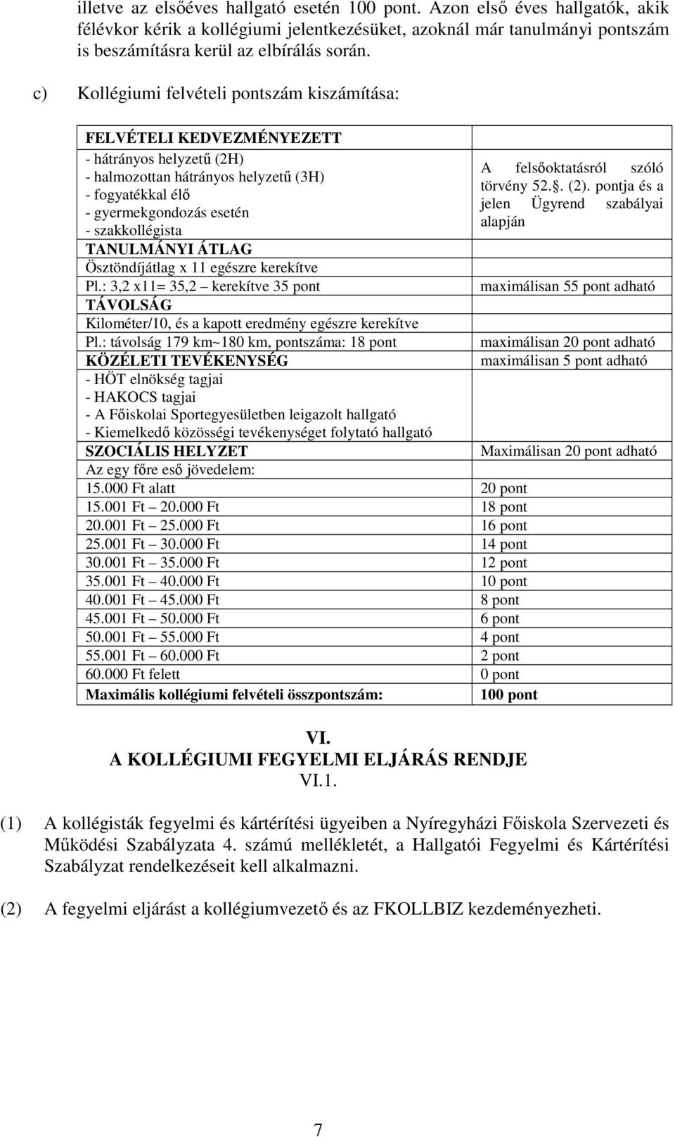 TANULMÁNYI ÁTLAG Ösztöndíjátlag x 11 egészre kerekítve Pl.: 3,2 x11= 35,2 kerekítve 35 pont TÁVOLSÁG Kilométer/10, és a kapott eredmény egészre kerekítve Pl.