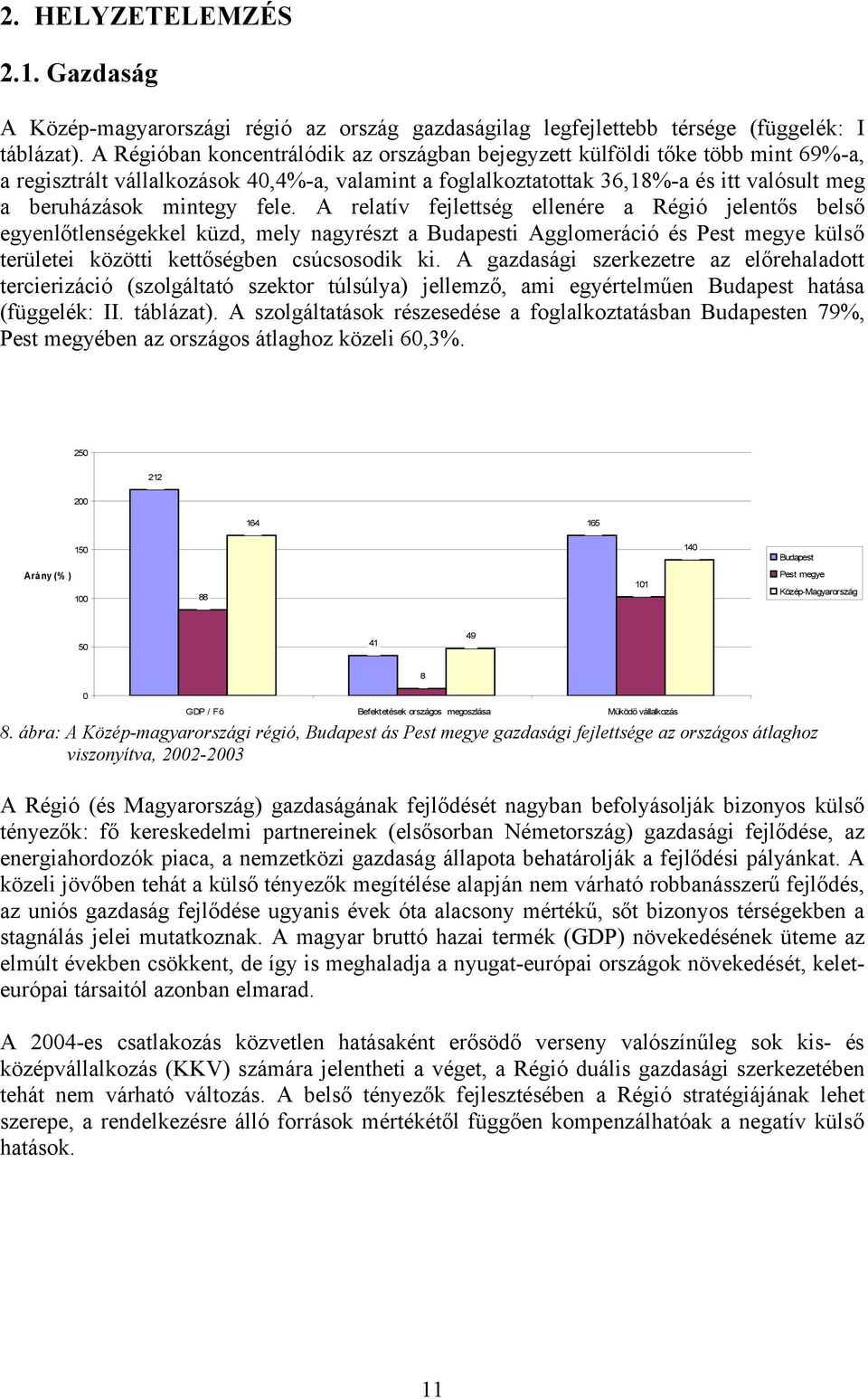 fele. A relatív fejlettség ellenére a Régió jelentős belső egyenlőtlenségekkel küzd, mely nagyrészt a Budapesti Agglomeráció és Pest megye külső területei közötti kettőségben csúcsosodik ki.