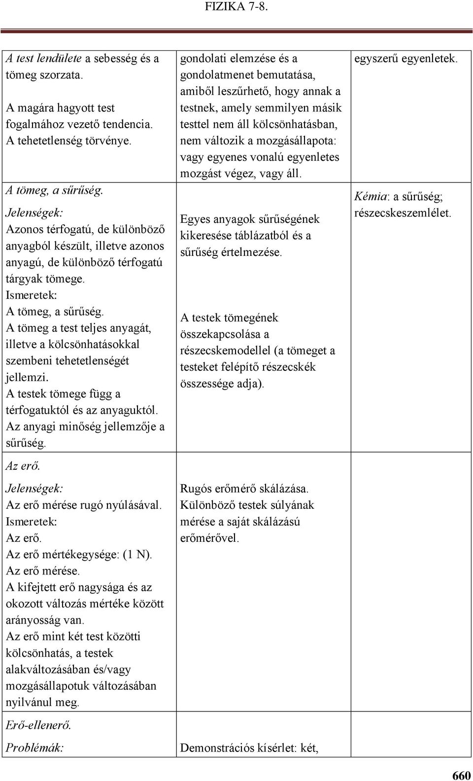 A tömeg a test teljes anyagát, illetve a kölcsönhatásokkal szembeni tehetetlenségét jellemzi. A testek tömege függ a térfogatuktól és az anyaguktól. Az anyagi minőség jellemzője a sűrűség. Az erő.