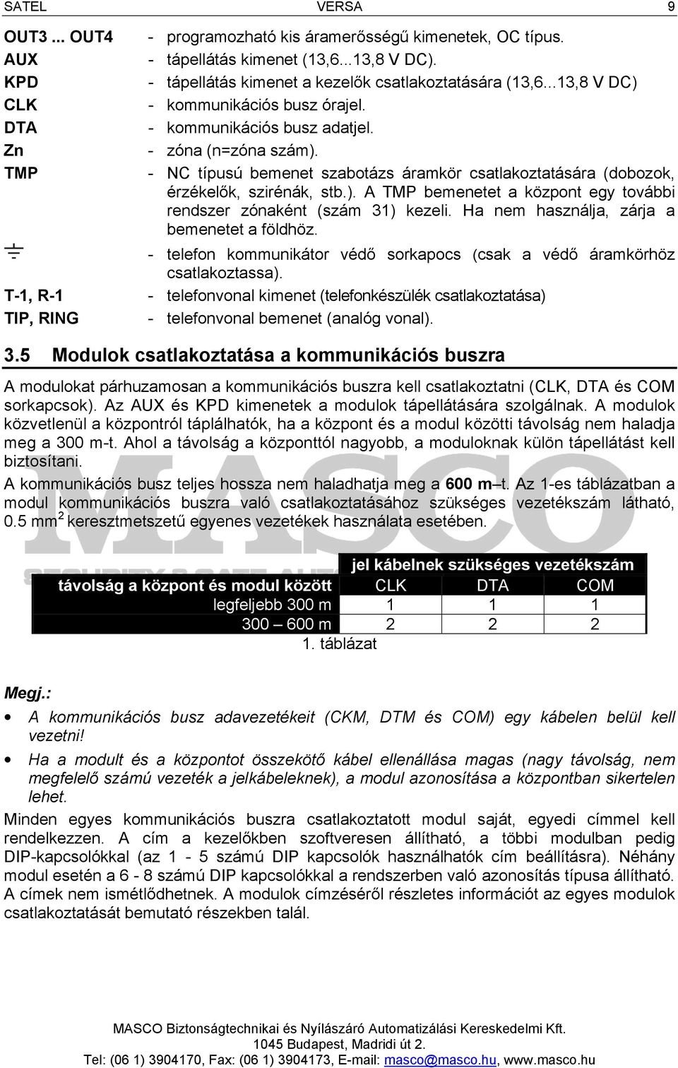 - NC típusú bemenet szabotázs áramkör csatlakoztatására (dobozok, érzékelők, szirénák, stb.). A TMP bemenetet a központ egy további rendszer zónaként (szám 31) kezeli.