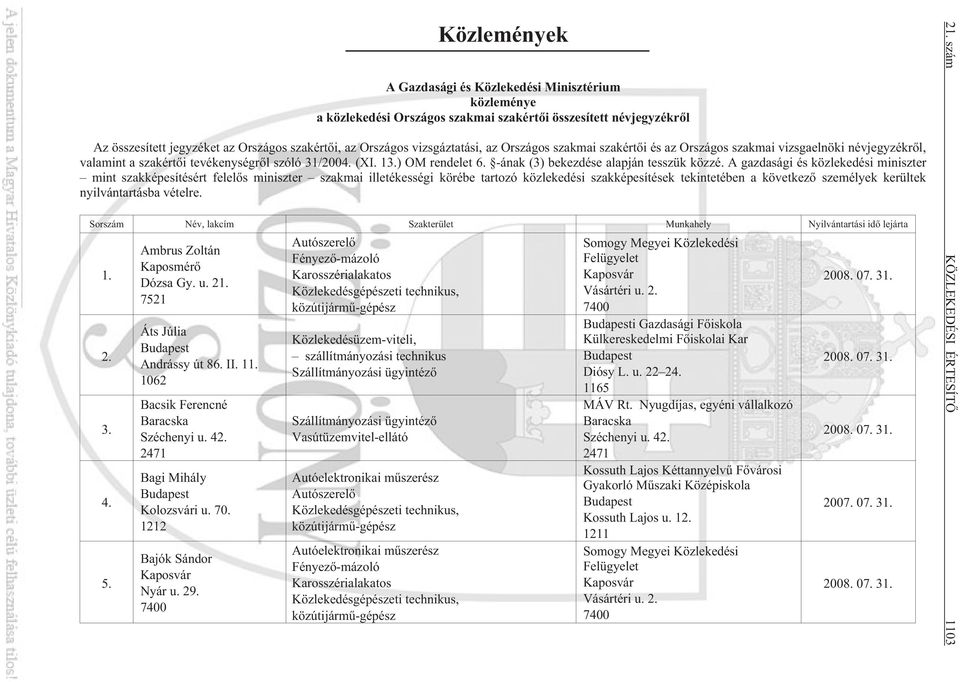 -ának (3) bekezdése alapján tesszük közzé.