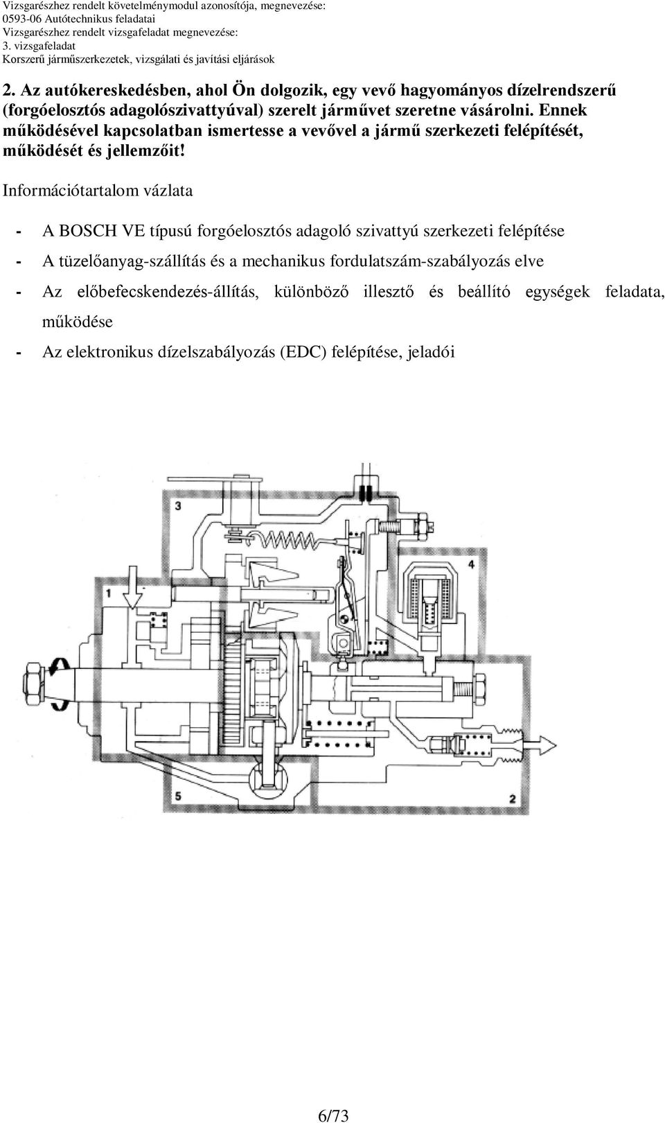 Információtartalom vázlata - A OSCH VE típusú forgóelosztós adagoló szivattyú szerkezeti felépítése - A tüzelőanyag-szállítás és a mechanikus