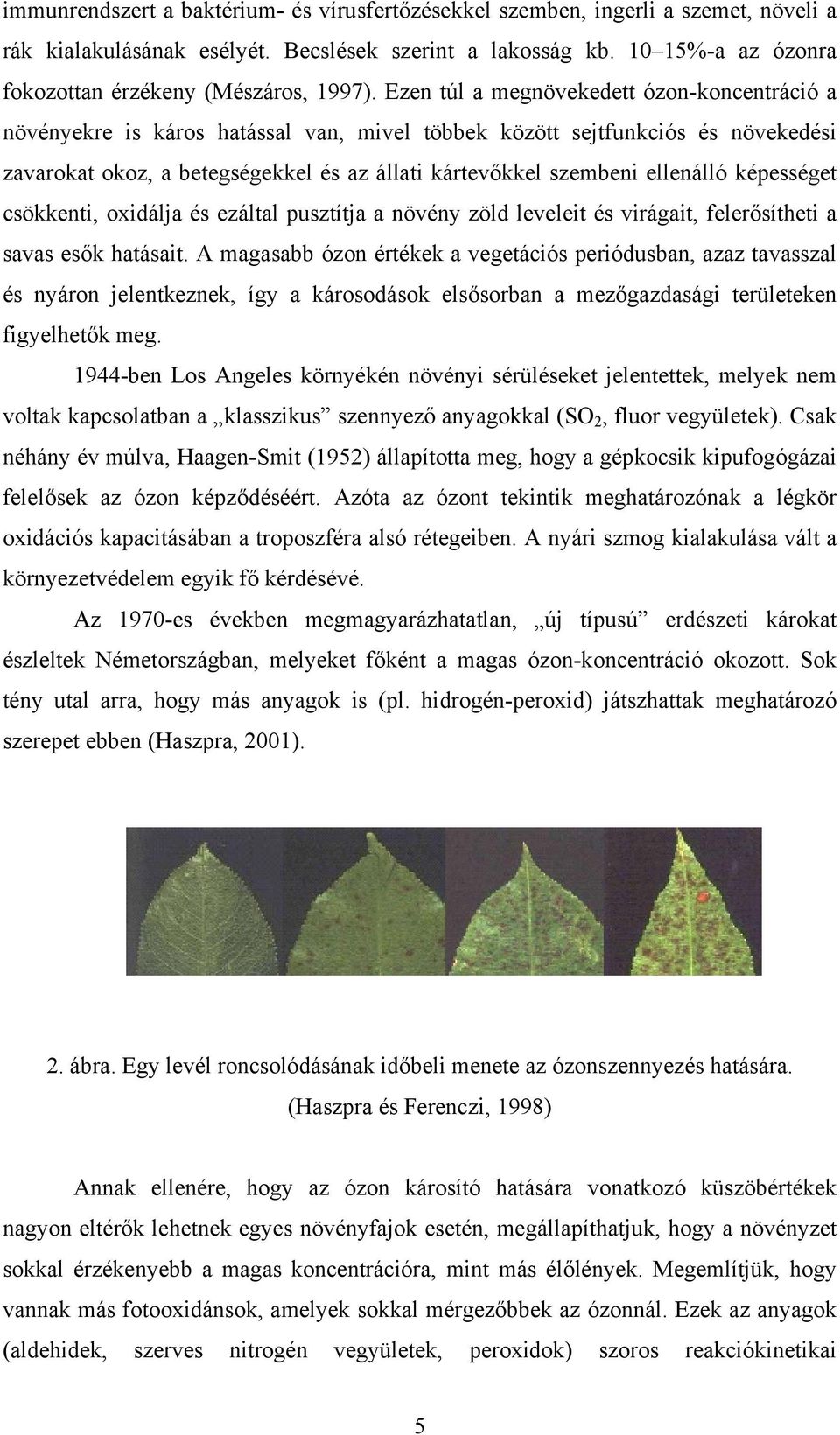 Ezen túl a megnövekedett ózon-koncentráció a növényekre is káros hatással van, mivel többek között sejtfunkciós és növekedési zavarokat okoz, a betegségekkel és az állati kártevőkkel szembeni