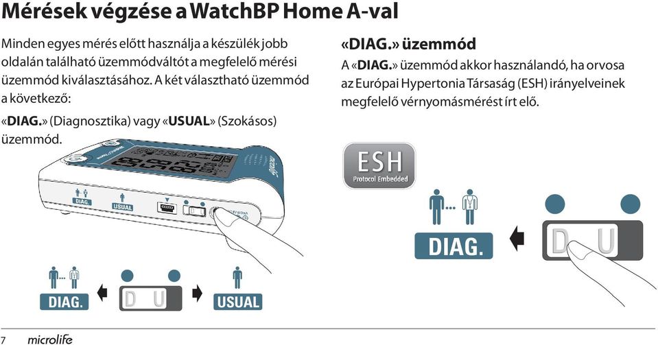 » (Diagnosztika) vagy «USUAL» (Szokásos) üzemmód. «DIAG.» üzemmód A «DIAG.